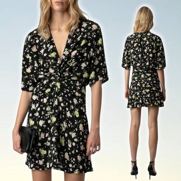 NWT ZADIG & VOLTAIRE Rozom Soft Crinkle Roses Dress Size XS - Picture 1 of 8